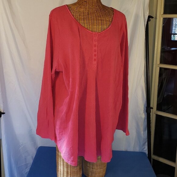 Ladies WOMAN WITHIN Waffleknit 3/4 Sleeve Scoop Neck Tee Shirt in Pink - 2X - Picture 1 of 4